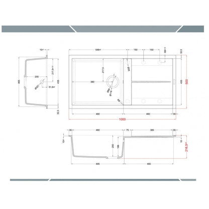 Elleci Unico 480 LGU48068 Lavello 1 Vasca con Gocciolatoio Reversibile Sopratop Granitek Bianco cm. 100 x 50