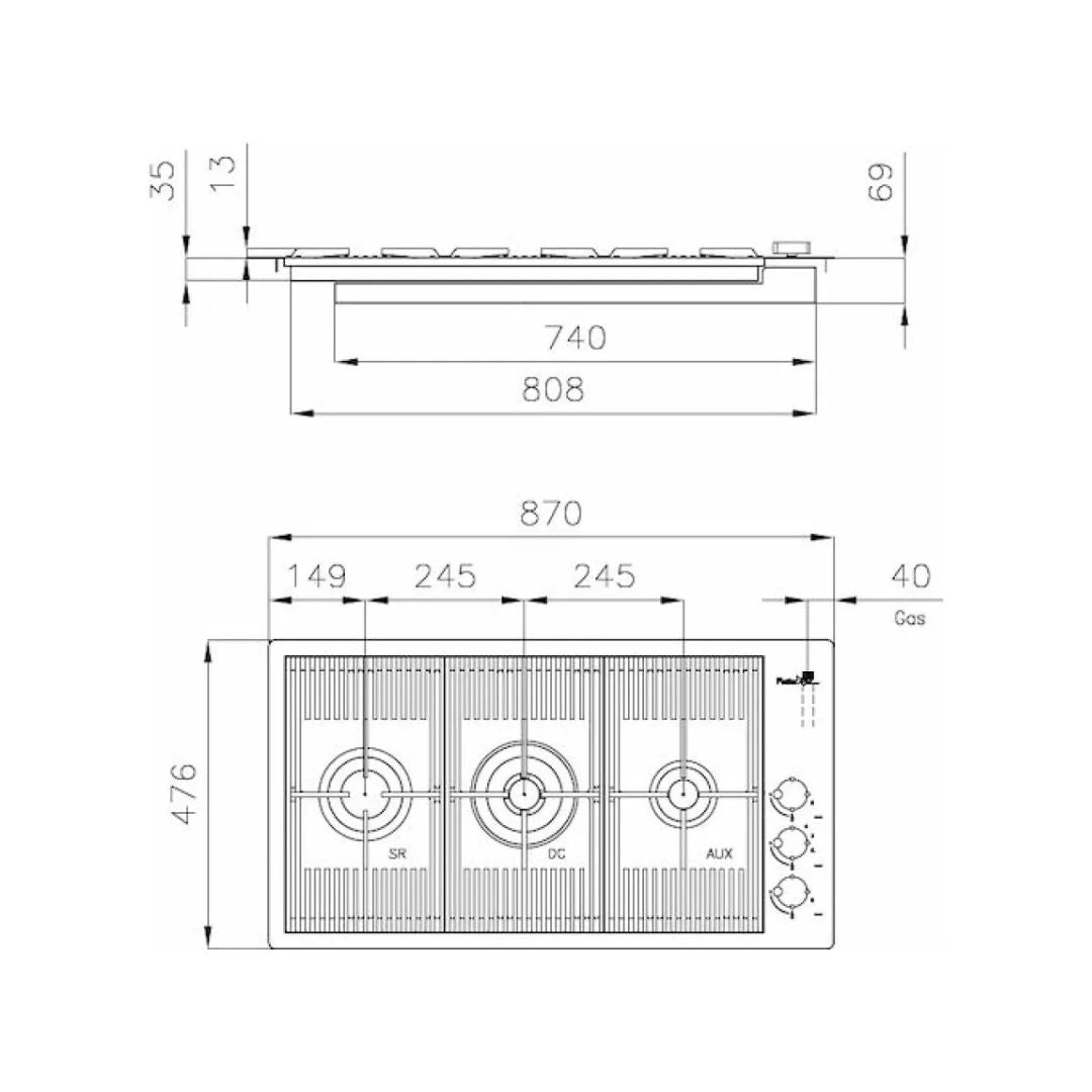 FOSTER MILANELLO 7680008 Piano Cottura a Gas PVD 3 Fuochi Copper in Acciaio Inox AISI 304 cm. 87 x 46
