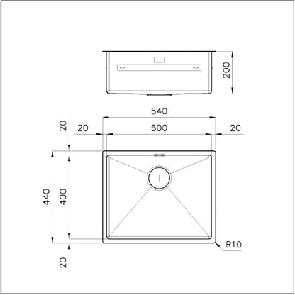 Foster Quadra 1715050 Lavello 1 Vasca Incasso Sopratop/Filotop Acciaio Inox Spazzolato cm. 54 x 44