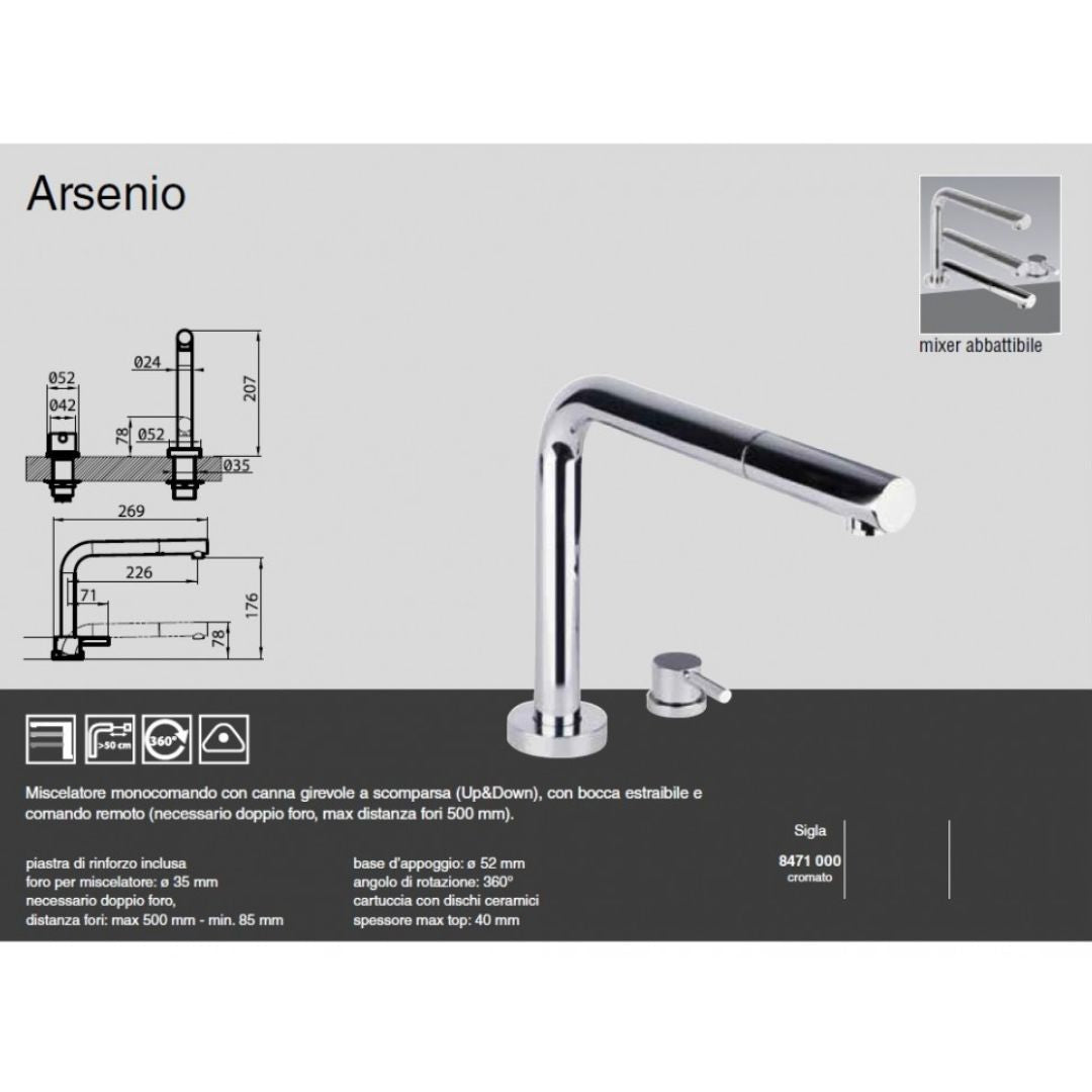 FOSTER ARSENIO 8471000 Miscelatore Monocomando Cucina Sottofinestra Cromato con Canna Up&Down Estraibile e Comando Remoto