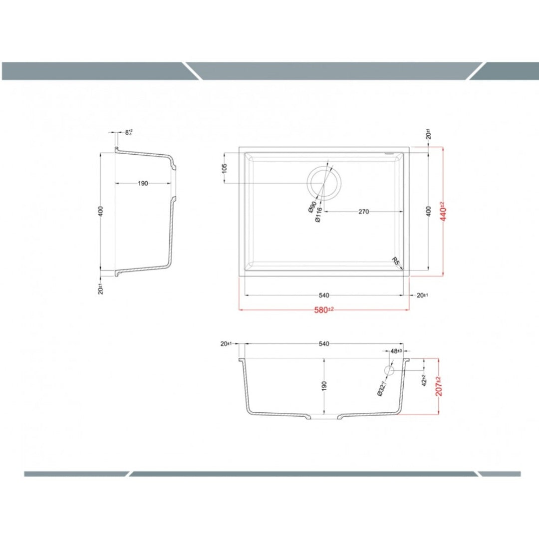 Elleci LGQ11068BSO Lavello 1 Vasca Incasso Sottotop Granitek Bianco Titano cm. 58 x 44