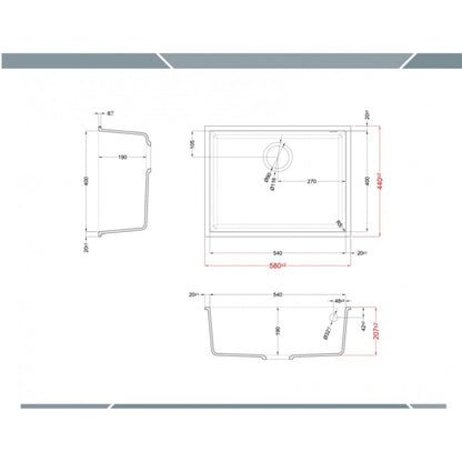 Elleci LGQ11068BSO Lavello 1 Vasca Incasso Sottotop Granitek Bianco Titano cm. 58 x 44