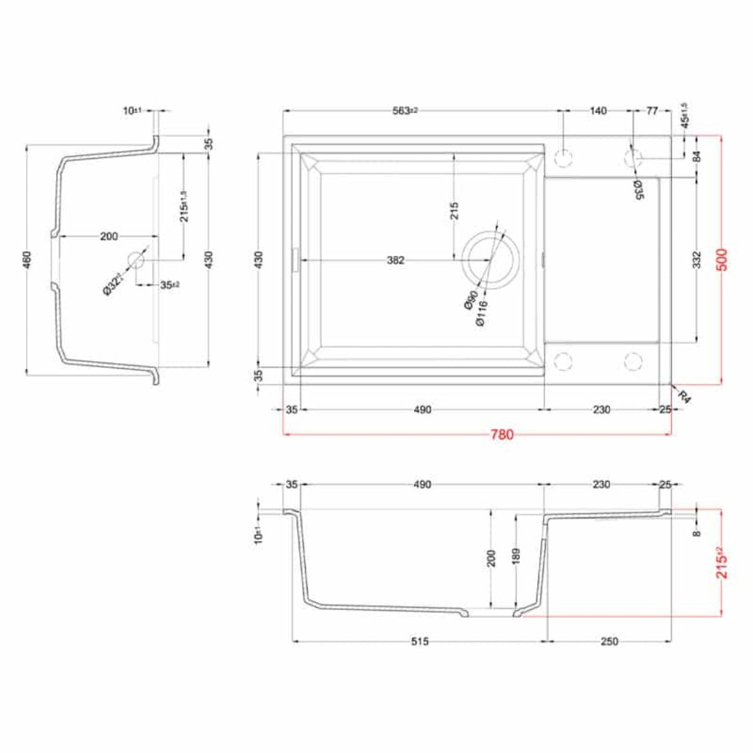 Elleci Easy 310 LGY31062 Lavello Incasso Sopratop 1 Vasca Granitek Bianco Antico cm. 78 × 50
