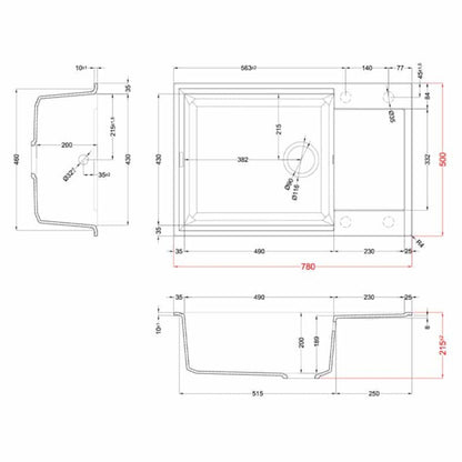 Elleci Easy 310 LGY31062 Lavello Incasso Sopratop 1 Vasca Granitek Bianco Antico cm. 78 × 50
