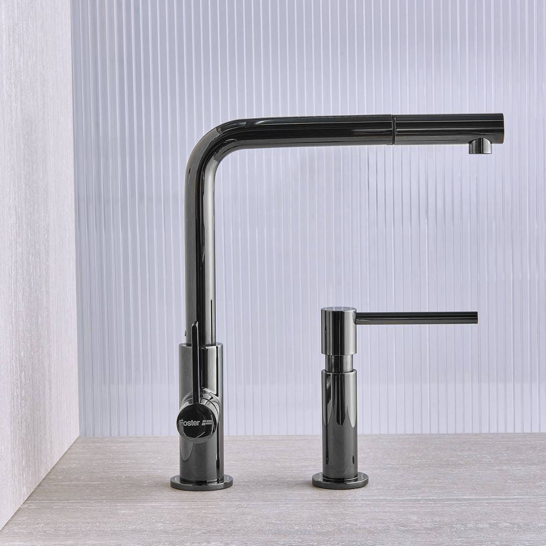 FOSTER OMEGA PLUS 8498 856 Miscelatore Monocomando Cucina Gun Metal con Canna Girevole e Bocca Estraibile PVD