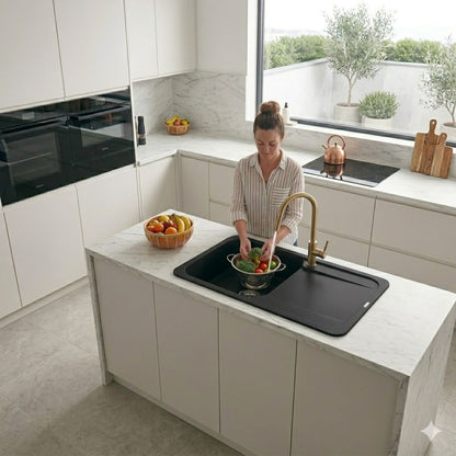 ELLECI EASY 135 LGY13559 Lavello da Incasso 1 Vasca con Gocciolatoio Reversibile Granitek® Antracite cm. 68 x 50