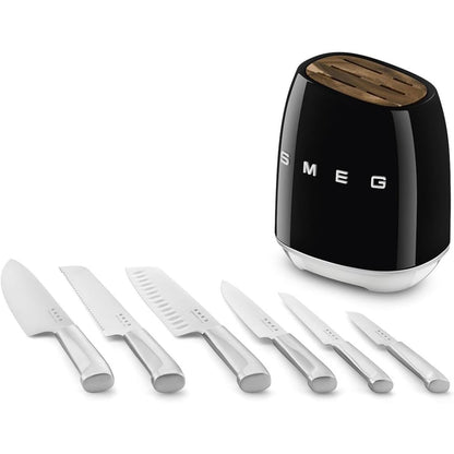 SMEG KBSF02BL Ceppo Portacoltelli Nero e Set 6 Coltelli INOX Estetica 50’s Style