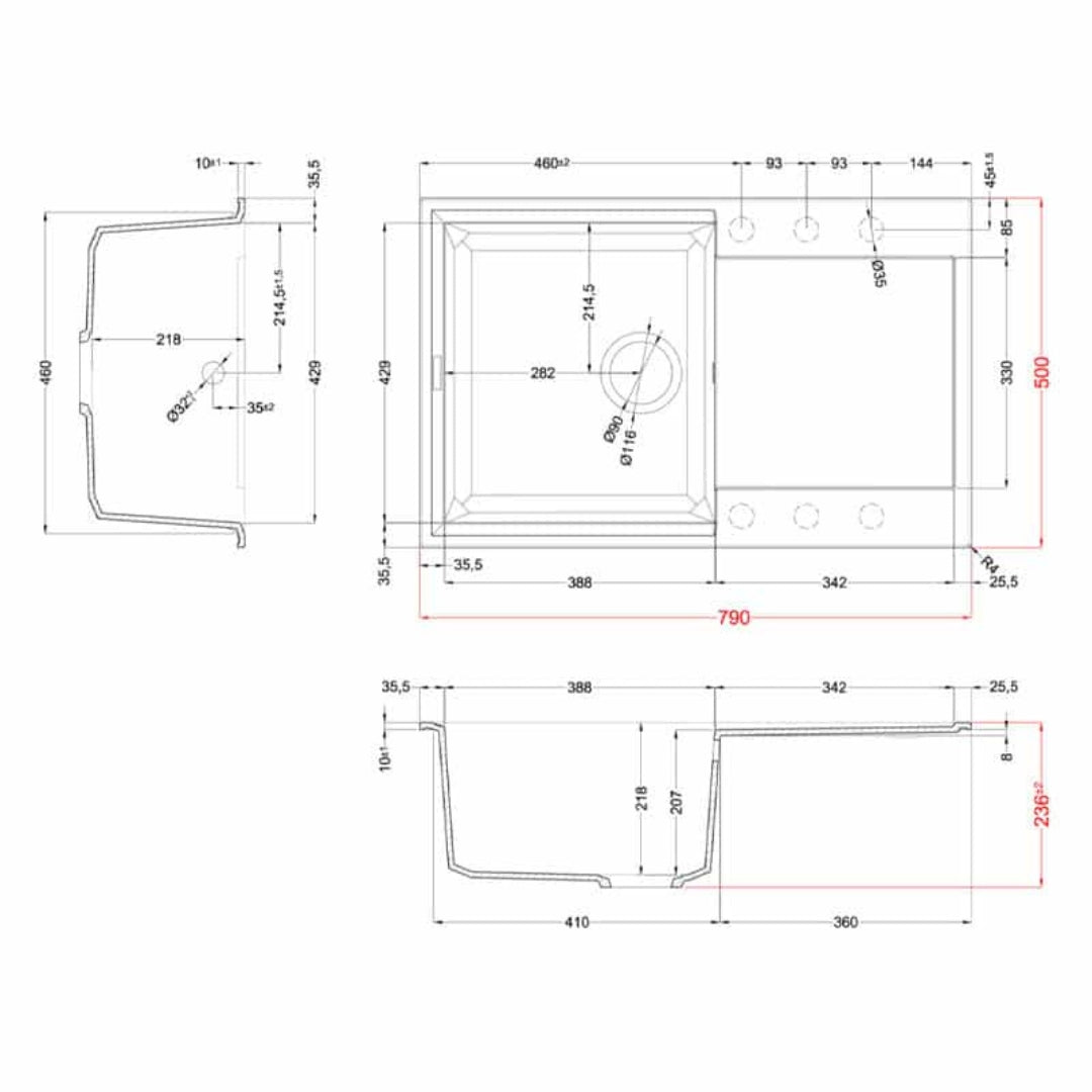 Elleci Easy 300 LGY30039 Lavello 1 Vasca con Gocciolatoio Reversibile Sopratop Granitek Bianco Soft cm. 79 x 50