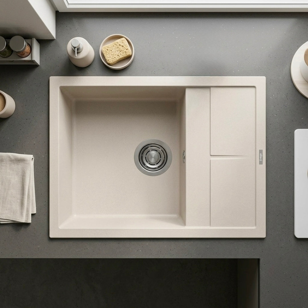 Elleci Unico 125 LGU12539 Lavello Incasso 1 Vasca Granitek Bianco Soft cm. 65 × 50