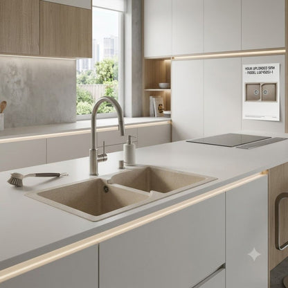 ELLECI EGO 450 LGE45051 Lavello Incasso Sopratop 2 Vasche Avena Granitek cm. 86 x 50