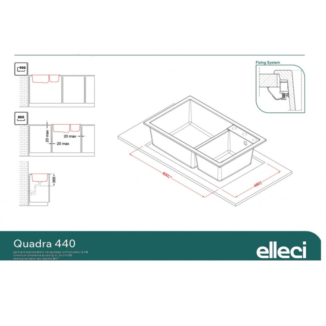 Elleci QUADRA 440 LGQ44068 Lavello Incasso Sopratop 2 Vasche Granitek Bianco Titano mm. 815 x 500