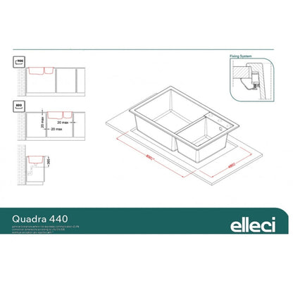 Elleci QUADRA 440 LGQ44068 Lavello Incasso Sopratop 2 Vasche Granitek Bianco Titano mm. 815 x 500