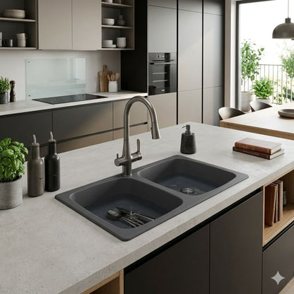 ELLECI MASTER 450 LGM45059 Lavello 2 Vasche Reversibile Sopratop Granitek Antracite cm. 86 x 50