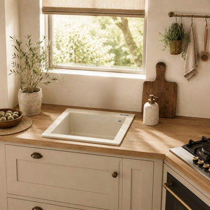 Elleci Quadra 100 LGQ10062 Lavello da Incasso 1 Vasca Sopratop Granitek Bianco Antico cm. 41 x 50