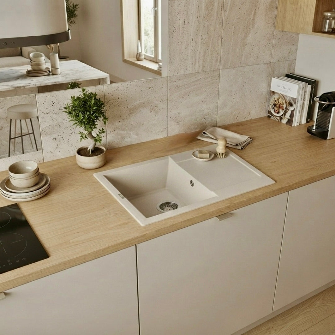 Elleci Easy 135 LGY13539 Lavello Incasso 1 Vasca Granitek Bianco Soft cm. 68 × 50