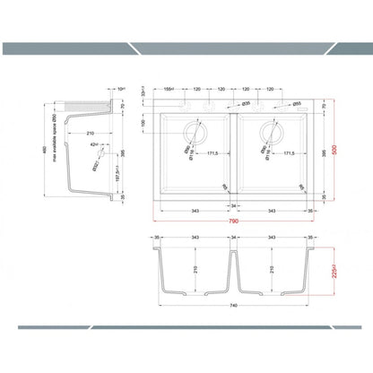 Elleci Quadra 350 LGQ35039 Lavello da Incasso 2 Vasche Incasso Sopratop Granitek Bianco Soft cm. 79 x 50