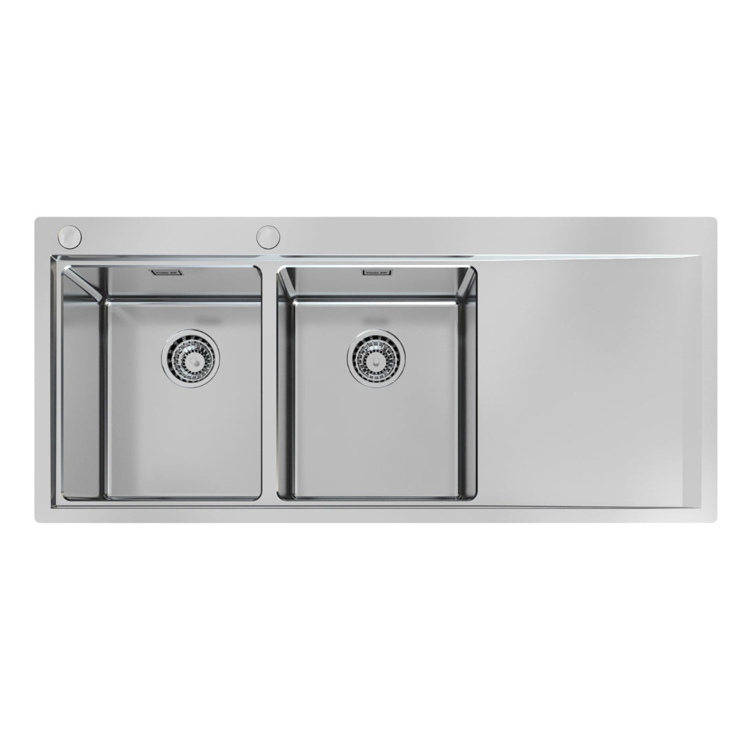 Foster Master 1252052 Lavello Incasso Filotop Acciaio Inox Spazzolato 2 Vasche con Gocciolatoio 116 x 52
