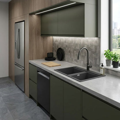 ELLECI BEST 450 LGB45059 Lavello 2 Vasche Reversibili Sopratop Antracite Granitek cm. 86 x 51
