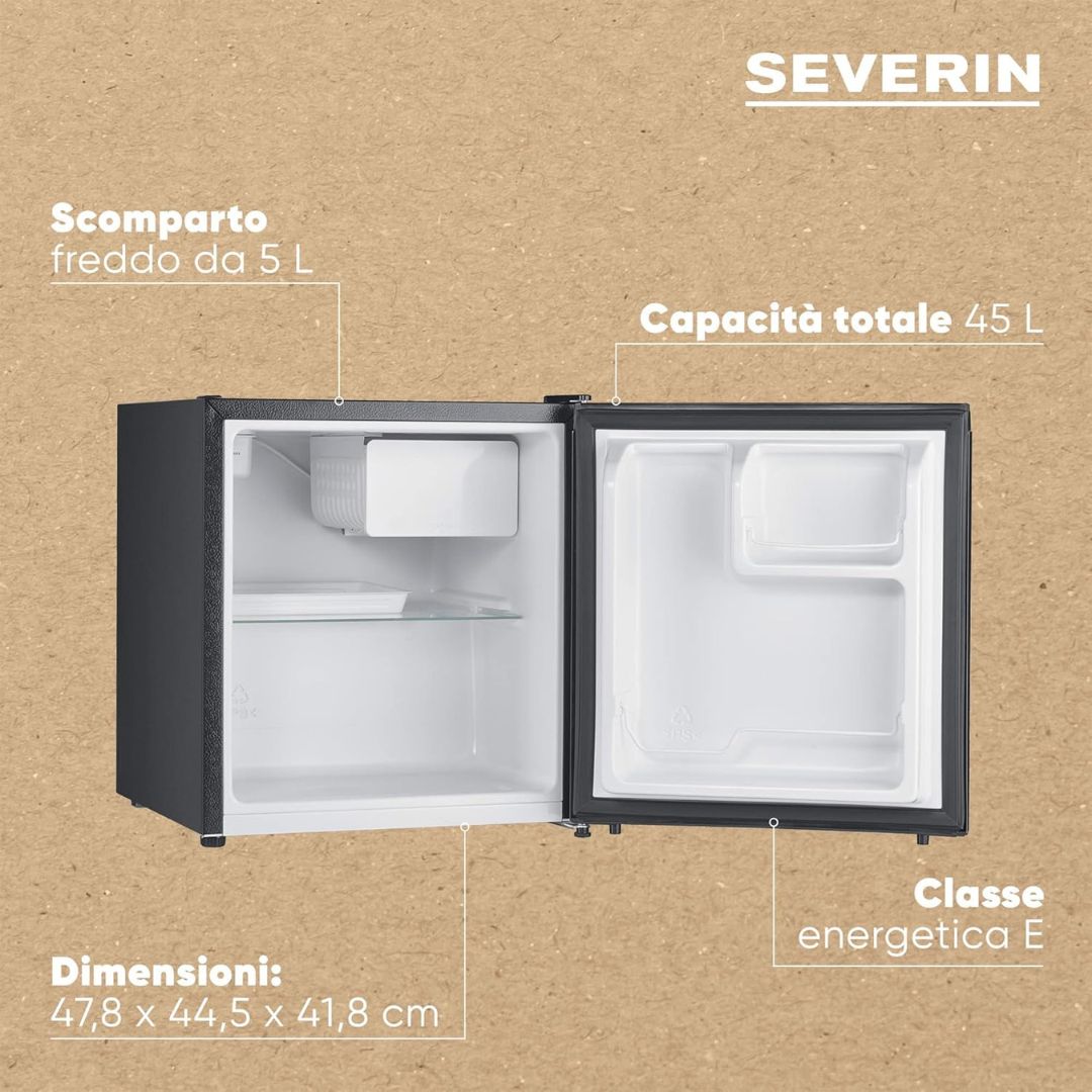 SEVERIN KB8879 Mini Frigorifero 45L con Congelatore 5L Nero Libera Installazione mm. 445 x 478