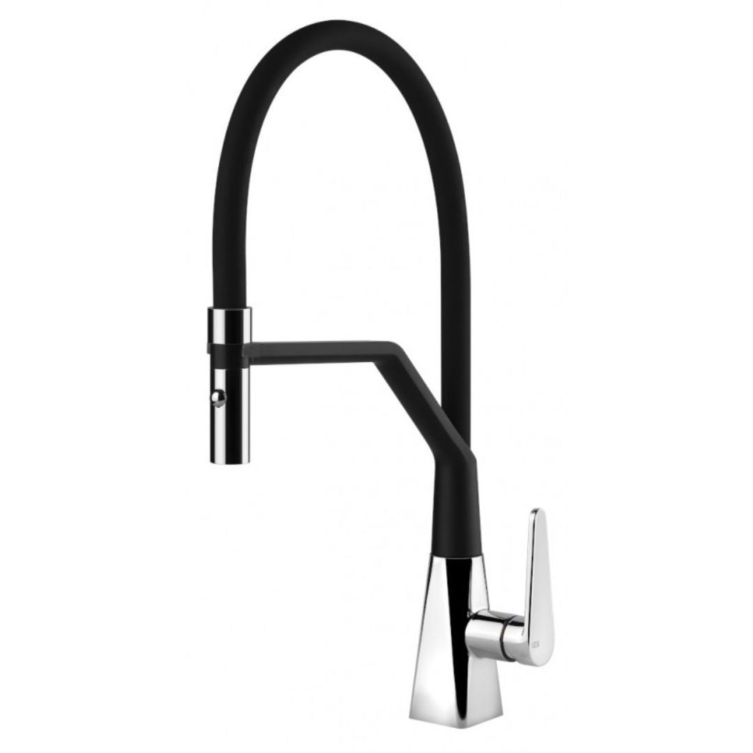 Foster FL 8521000 Miscelatore Monocomando Cucina Nero Cromato Doccia Snodabile 360° Bocca Girevole