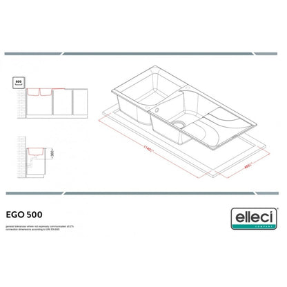 Elleci Ego 500 LGE50062 Lavello 2 Vasche con Gocciolatoio Reversibile Sopratop Granitek Classic Bianco Antico cm. 116 x 50