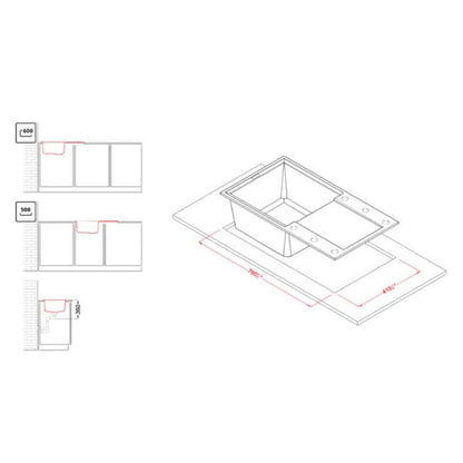 ELLECI EASY 290 LGY29059 Lavello in Granitek Antracite con Gocciolatoio Reversibile cm. 78 x 44