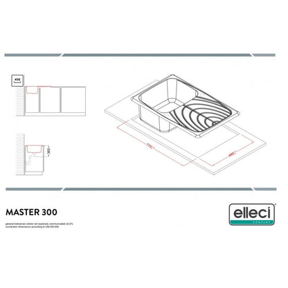ELLECI MASTER 300 LGM30059 Lavello 1 Vasca Gocciolatoio Reversibile Sopratop Granitek Classic Antracite cm. 79 x 50