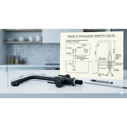 PAINI TAVIR 92NS6433VE8B90DAPA Miscelatore 3 Vie Canna Girevole 360° Doppio Erogatore Nero Opaco