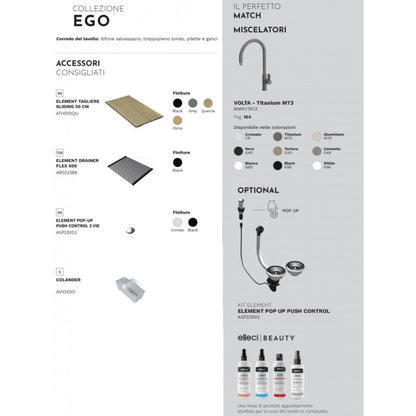 Elleci Ego 480 LGE48039 Lavello 1 Vasca Gocciolatoio Reversibile Sopratop Granitek Bianco Soft cm. 100 x 50