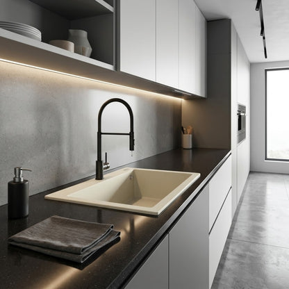 Elleci Quadra 105 LGQ10562 Lavello da Incasso 1 Vasca Sopratop Granitek Classic Bianco Antico cm. 57 x 50