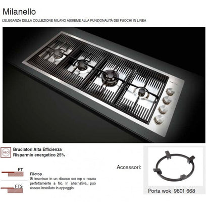 Foster Milanello 7681 009 Piano Cottura Gas 4 Fuochi in Linea PVD Oro cm. 111 x 47