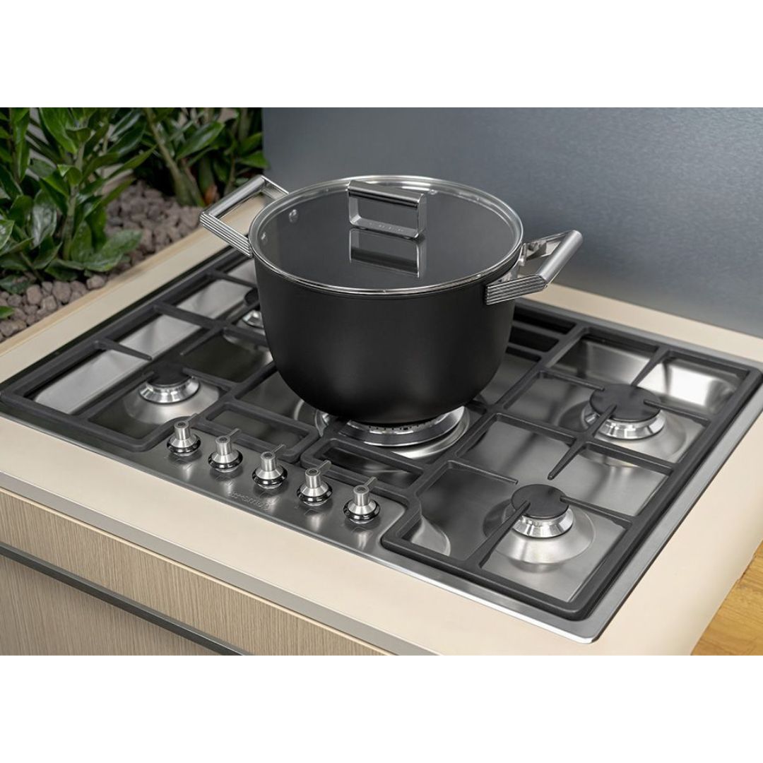 SMEG DESIGN SPV175B3 Piano Cottura a Gas in Vetro Nero 5 Fuochi cm. 72 x 52