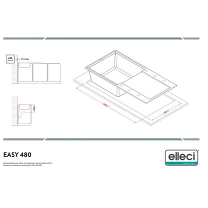 ELLECI EASY 480 LGY48051 Lavello 1 Vasca con Gocciolatoio Reversibile Sopratop Granitek Avena 51 cm. 100 x 50