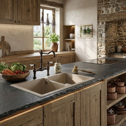 ELLECI EGO 450 LGE45051 Lavello Incasso Sopratop 2 Vasche Avena Granitek cm. 86 x 50