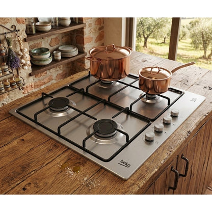BEKO HIGG641C3SX Piano Cottura Incasso 4 Fuochi Inox Griglie Smaltate 61x51 cm