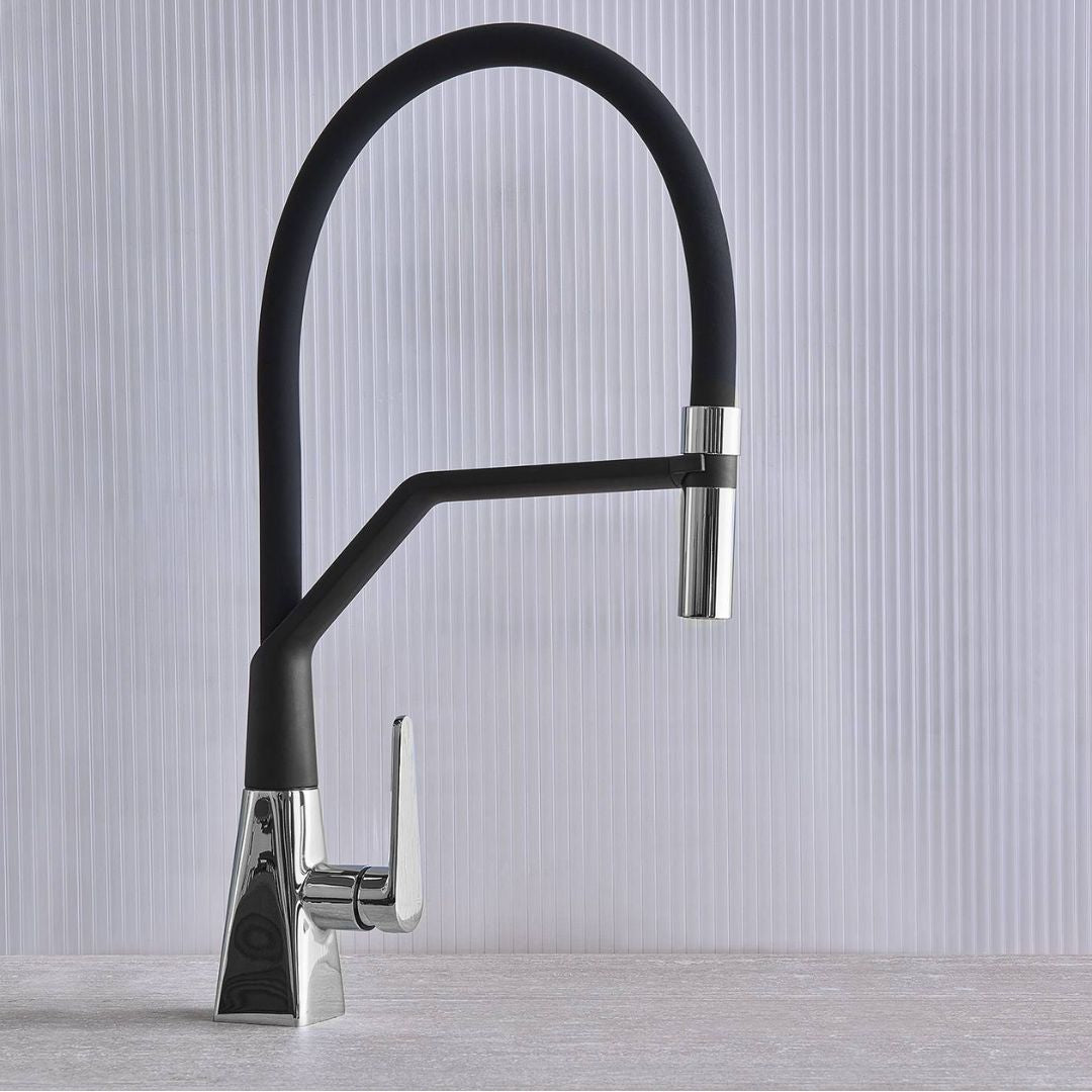 Foster FL 8521000 Miscelatore Monocomando Cucina Nero Cromato Doccia Snodabile 360° Bocca Girevole