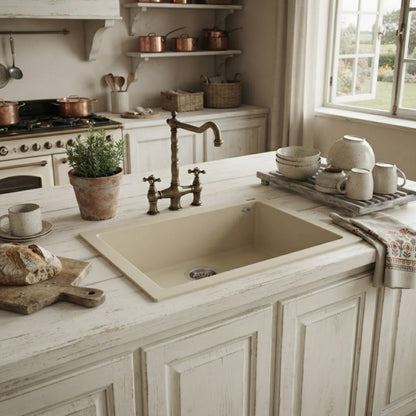 Elleci Quadra 110 LGQ11062 Lavello da Incasso 1 Vasca Sopratop Granitek Classic Bianco Antico cm. 61 x 50