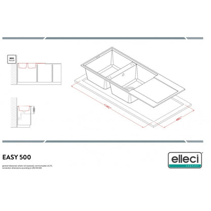 Elleci LGY50062 Easy 500 Lavello 2 Vasche con Gocciolatoio Reversibile Sopratop Granitek Bianco Antico cm. 116 x 50