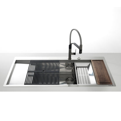 Foster Milanello Workstation 1043052 Lavello da Incasso Sopratop/Filotop 1 Vasca con Gocciolatoio a Destra Acciaio Inox Spazzolato mm. 1175 x 520 mm