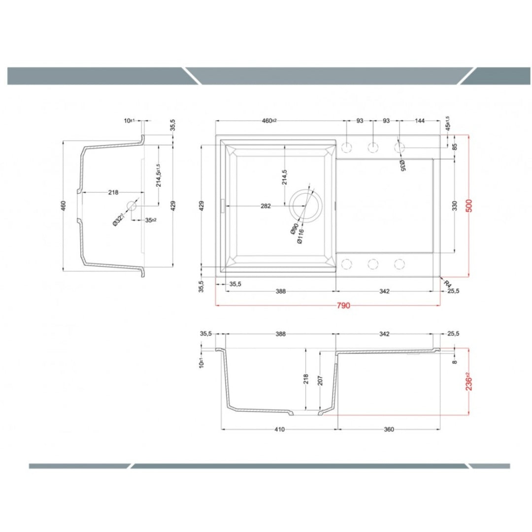 Elleci Easy 300 LGY30062 Lavello 1 Vasca con Gocciolatoio Reversibile Sopratop Granitek Bianco Antico 79 x 50 cm