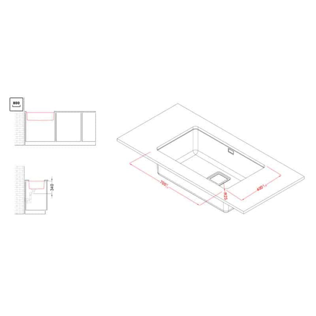 ELLECI LIW700SACMU W-SQUARE 700 Lavello 1 Vasca Inox Satinato cm. 74,2 x 44,3