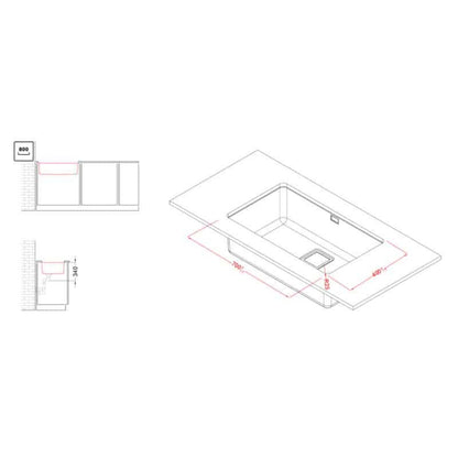 ELLECI LIW700SACMU W-SQUARE 700 Lavello 1 Vasca Inox Satinato cm. 74,2 x 44,3