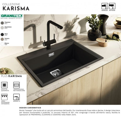 Elleci KARISMA 105 LGK10568 Lavello 1 Vasca Incasso Sopratop Granitek Bianco Titano cm. 57 x 50