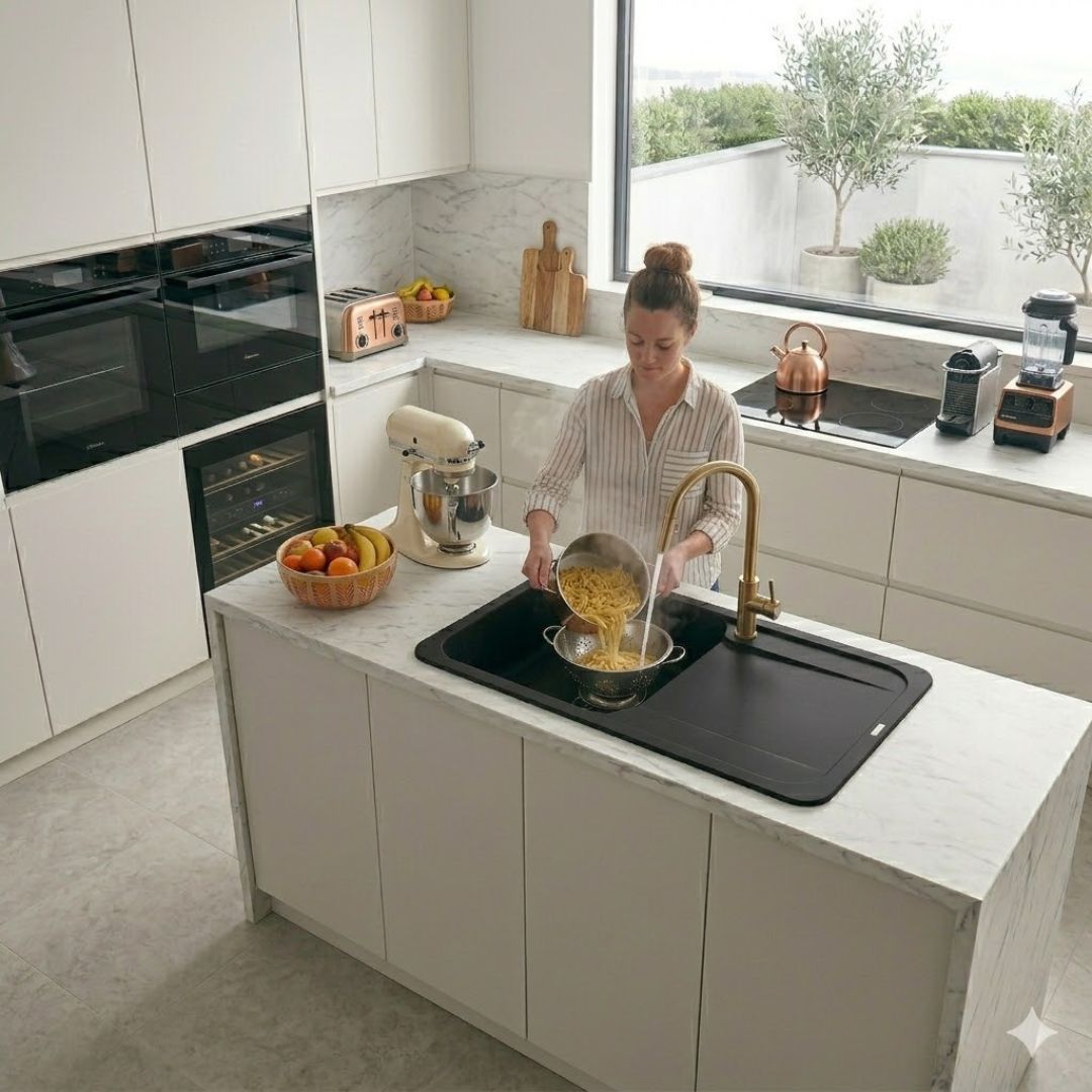 ELLECI EASY 135 LGY13559 Lavello da Incasso 1 Vasca con Gocciolatoio Reversibile Granitek® Antracite cm. 68 x 50