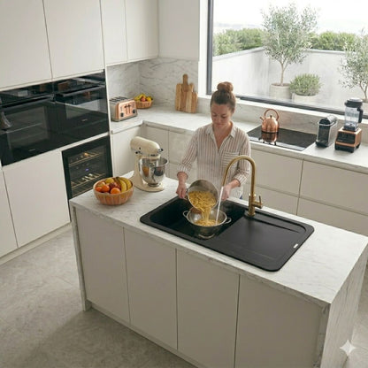 ELLECI EASY 135 LGY13559 Lavello da Incasso 1 Vasca con Gocciolatoio Reversibile Granitek® Antracite cm. 68 x 50
