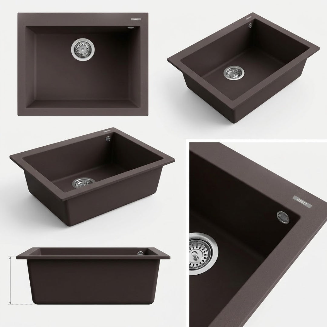 Elleci Quadra 110 LKQ11087 Lavello da Incasso Sopratop Monovasca Keratek Cocoa cm. 61 x 50