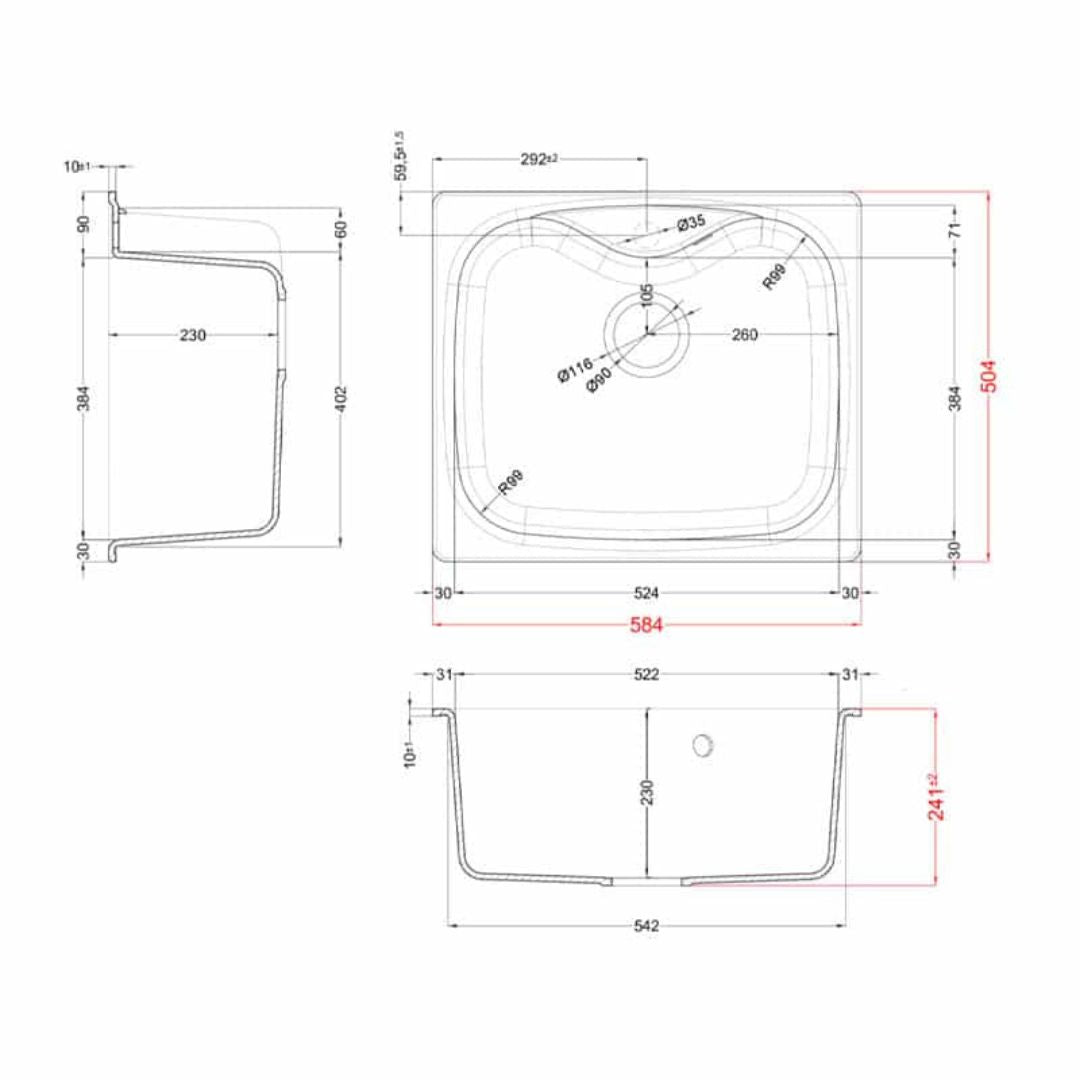 Elleci Fox 200 LMF20079 Lavello Incasso Cucina 1 Vasca Aluminium Metaltek cm. 58 x 50