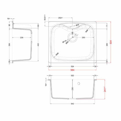 Elleci Fox 200 LMF20079 Lavello Incasso Cucina 1 Vasca Aluminium Metaltek cm. 58 x 50