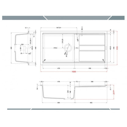 Elleci Best 480 LGB48068 Lavello 1 Vasca com Gocciolatoioi Reversibile Incasso Sopratop Granitek Bianco Titano cm. 100 x 51