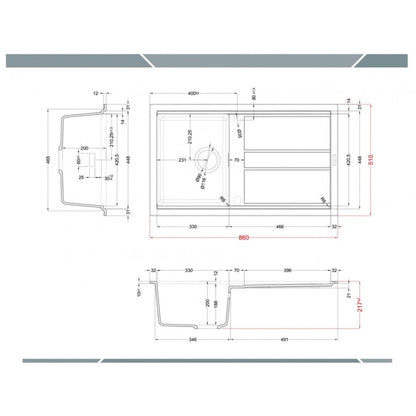 ELLECI BEST 400 LGB40059 Lavello 1 Vasca con Gocciolatoio Reversibile Sopratop Granitek Antracite cm. 86 x 51 cm